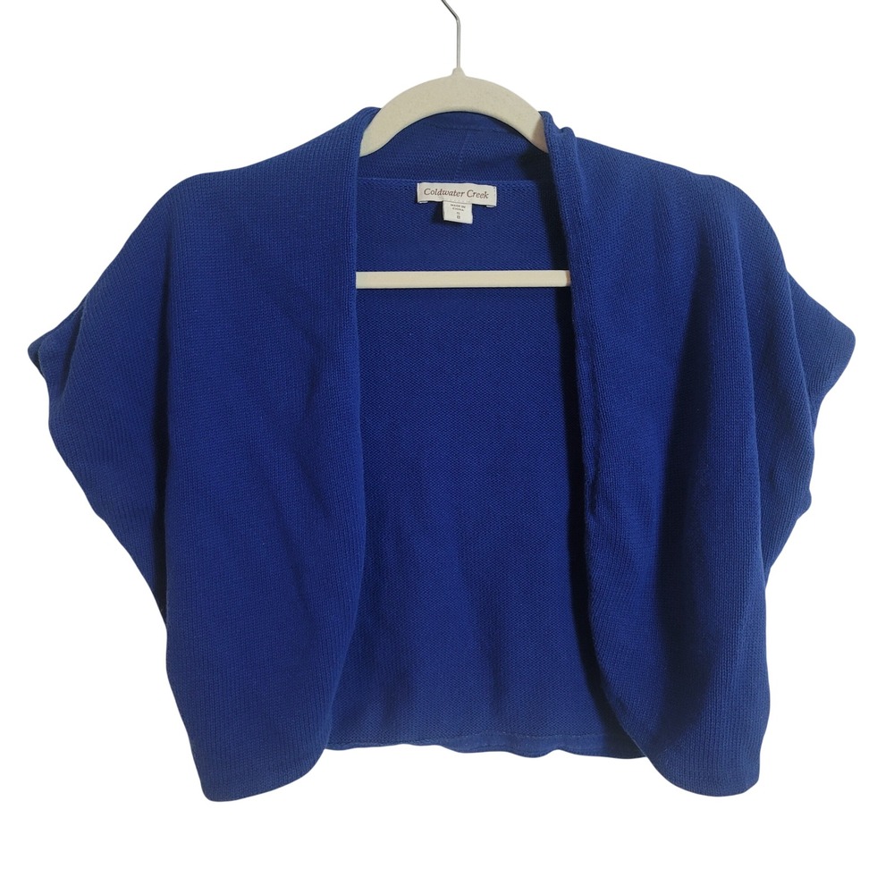 Coldwater Creek Royal Blue Cotton Knit Cropped Shrug Cardigan Small 8 Open Front